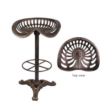 A CAST IRON BAR STOOL, BRONZE COLOUR