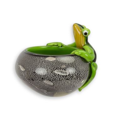 A MURANO STYLE GLASS FROG BOWL