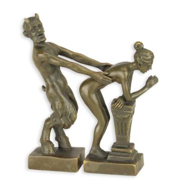 AN EROTIC BRONZE GROUP OF A SATYR AND WOMAN