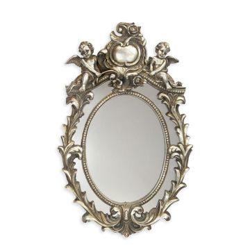 A RESIN SILVER MIRROR FLANKED BY TWO PUTTI