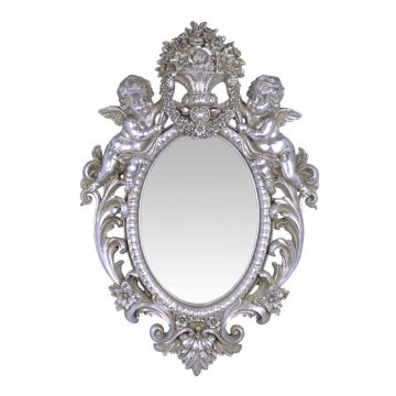 A RESIN WALL MIRROR FLANKED BY TWO PUTTI