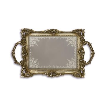 A RESIN MIRROR TRAY, ANTIQUE SILVER