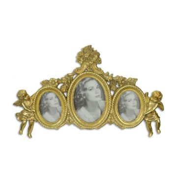 A RESIN TRIPLE PHOTO FRAME FLANKED BY PUTTI