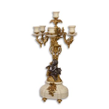 A PORCELAIN MOUNTED SIX-LIGHT BRONZE CANDELABRUM