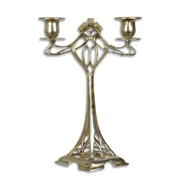 A TWO LIGHT BRONZE CANDELABRUM - SILVER PLATED