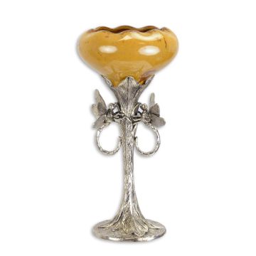 A BRONZE MOUNTED PORCELAIN DRAGONFLY VASE - SILVER PLATED