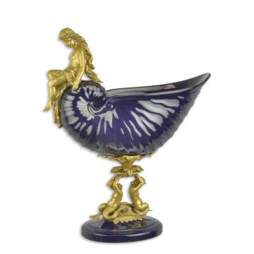 A BRONZE MOUNTED PORCELAIN NAUTILUS SHELL