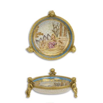 A BRONZE MOUNTED PORCELAIN DISH