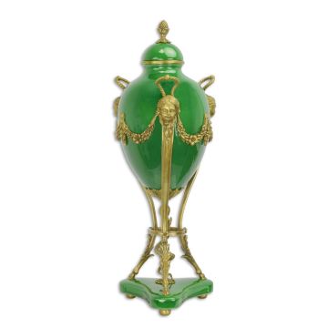 A BRONZE MOUNTED GREEN GROUND JAR AND COVER