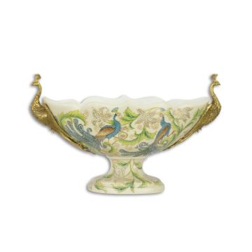 A BRONZE MOUNTED PORCELAIN BOWL ON STAND