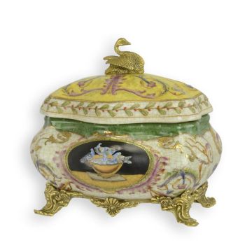 A BRONZE MOUNTED PORCELAIN BOX AND COVER