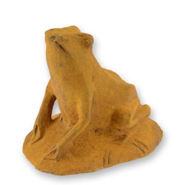 A RUSTY CAST IRON FIGURINE OF A FROG