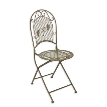 A WEATHERED-LOOK IRON FOLDING CHAIR
