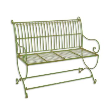 A GREEN IRON FOLDING BENCH