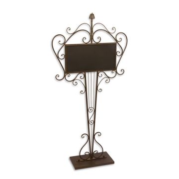 AN IRON CHALKBOARD ON STAND - BROWN