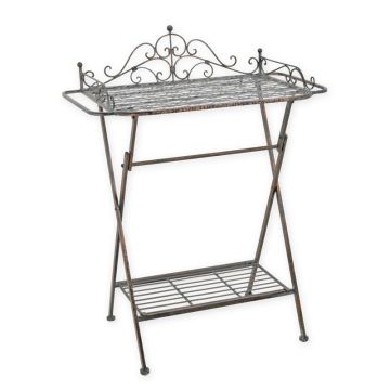 A WROUGHT IRON BATHROOM TABLE, BROWN
