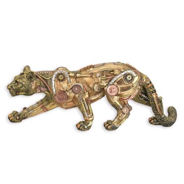 A RESIN STEAMPUNK FIGURINE OF A PANTHER