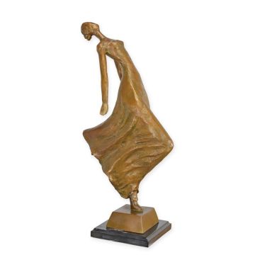 A BRONZE SCULPTURE OF A DRESSED DANCING WOMAN