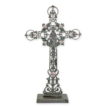A CAST IRON "MARY OF THE ROSES" CROSS