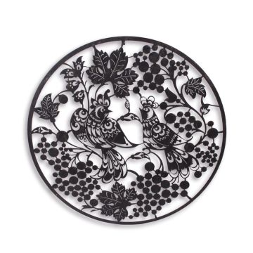 AN IRON BIRDS AND LEAVES WALL DECORATION