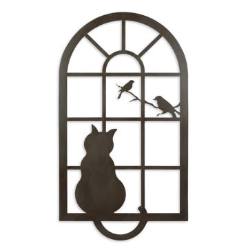 AN IRON CAT IN WINDOW WALL DECOR - BROWN