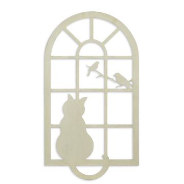 ijzeren kat in raam - wanddecoratie wit