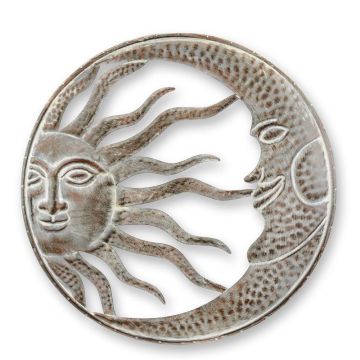 AN IRON WALL DECORATION OF THE SUN AND MOON