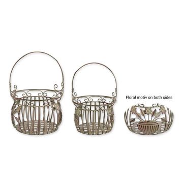 A PAIR OF IRON BASKETS - OLD GREY
