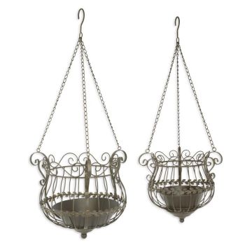 A PAIR OF HANGING IRON BASKETS