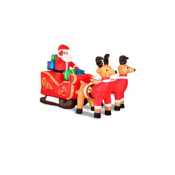 Grote opblaasbare kerstman met arreslee - met LED verlichting