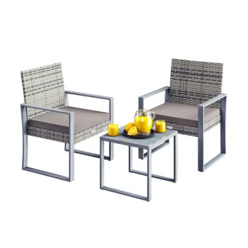 Polyrotan Balkonset Tuinset 3-delig Grijs 