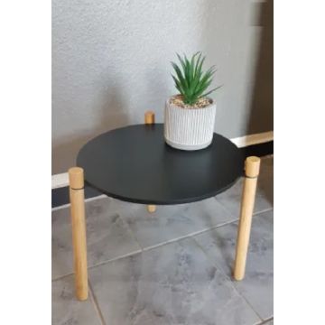 Bijzettafel rond MDF met bamboe poten zwart rond 40 cm geen schade