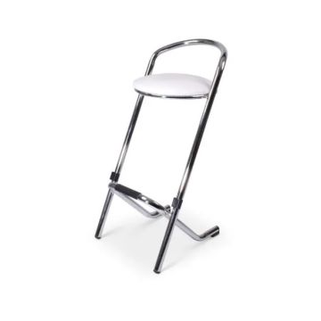 Stapelbare barkruk Utrecht verchroomd frame met witte skai zitting
