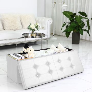 Opvouwbare Zitbank met opbergruimte en deksel - 80cm - Wit