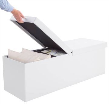 Opvouwbare Zitbank met opbergruimte en deksel - 115cm - Wit