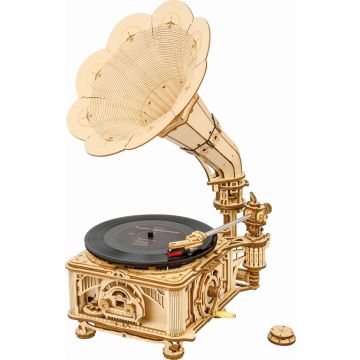 Robotime Klassieke Elektrische Handgrammofoon Houten Modelbouw