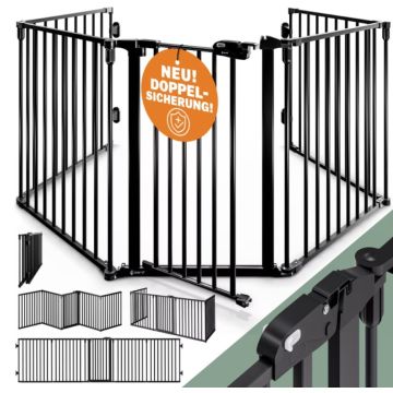 Haardscherm zwart staal 306 x 76,5cm