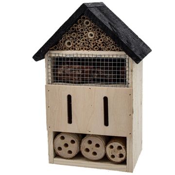 Zeer degelijke houten Insectenhotel in huisvorm 10x17x28cm