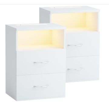 Nachtkastje Jamie LED-verlichting Set van 2 Wit 55x40x28cm