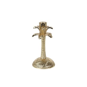 Metalen Kandelaar Palm Goudkleurig maat S 18.5 cm hoog
