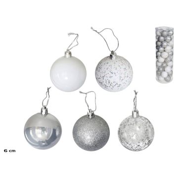 Kerstballen Set - 50 Stuks Zilveren Kerstballen - Onbreekbare Kerstballen - Kerstdecoratie Mix - Kerstboom Versiering - Kunststof Kerstballen - Zilver