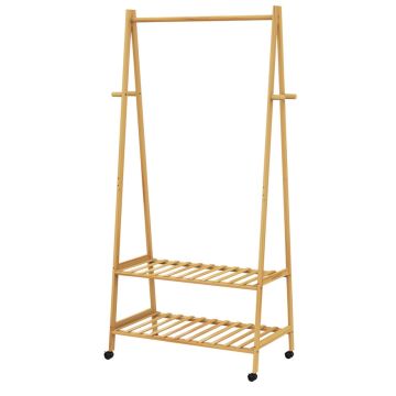Kledingrek bamboe met wielen 155x70x45cm