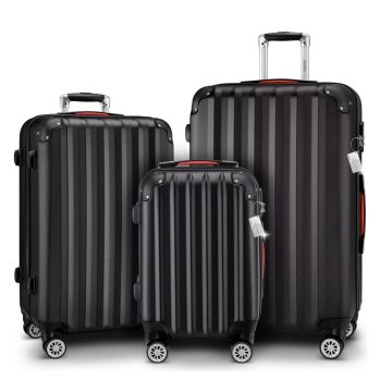 Reiskoffers Zwart 3-delig ABS met gratis accessoires 