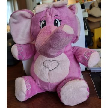 Knuffel roze Olifant met strikje en hartje op buikje