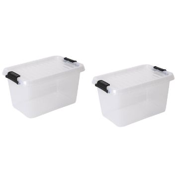 Opbergboxen met deksel 11,3 liter kunststof transparant 40 x 30 x 17 cm  set van 2 stuks