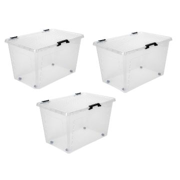 Opbergboxen met deksel 52 liter kunststof transparant set van 3 stuks