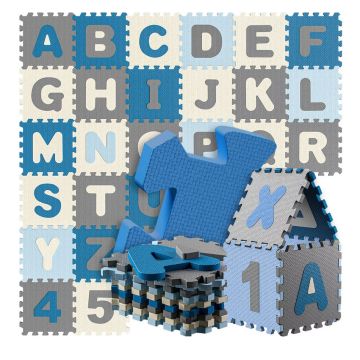Puzzelmat 86 delig met getallen en letters Blauw