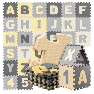 Puzzelmat 86 delig met getallen en letters Grijs