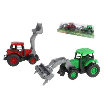 Gerimport Tractor met grijper - set 2 stuks - groen en rood
