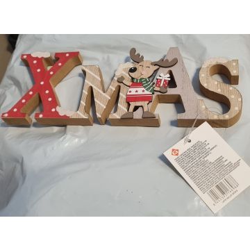 Kerst houten decoratie - Rendier met staande letters Xmas